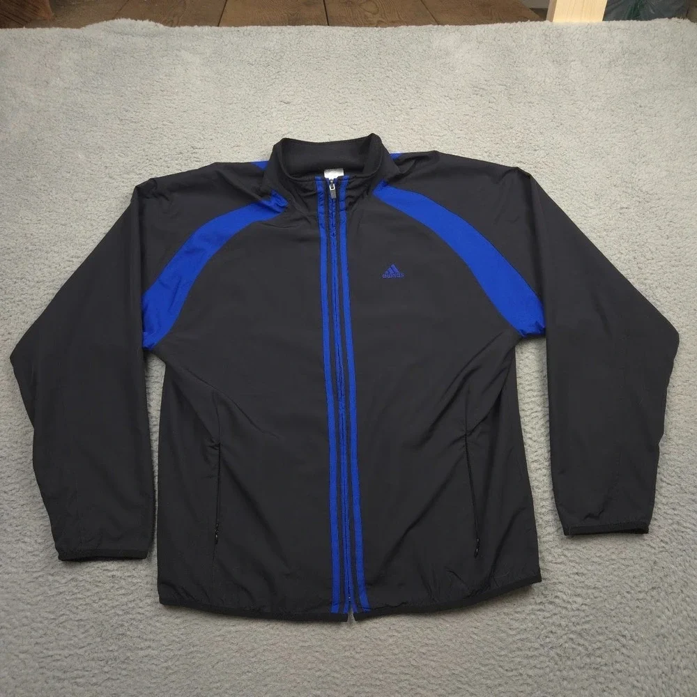 Adidas ClimaProof Windbreaker Mens Medium Black Blue Waterproof Full Zip Jacket
